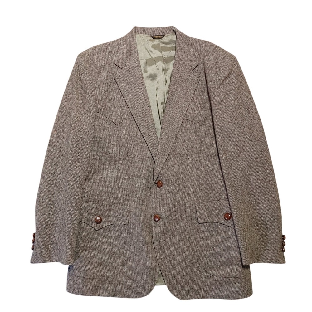 Vintage Levis Western Wear Brown Tweed Blazer Sport Coat Woven Buttons Mens